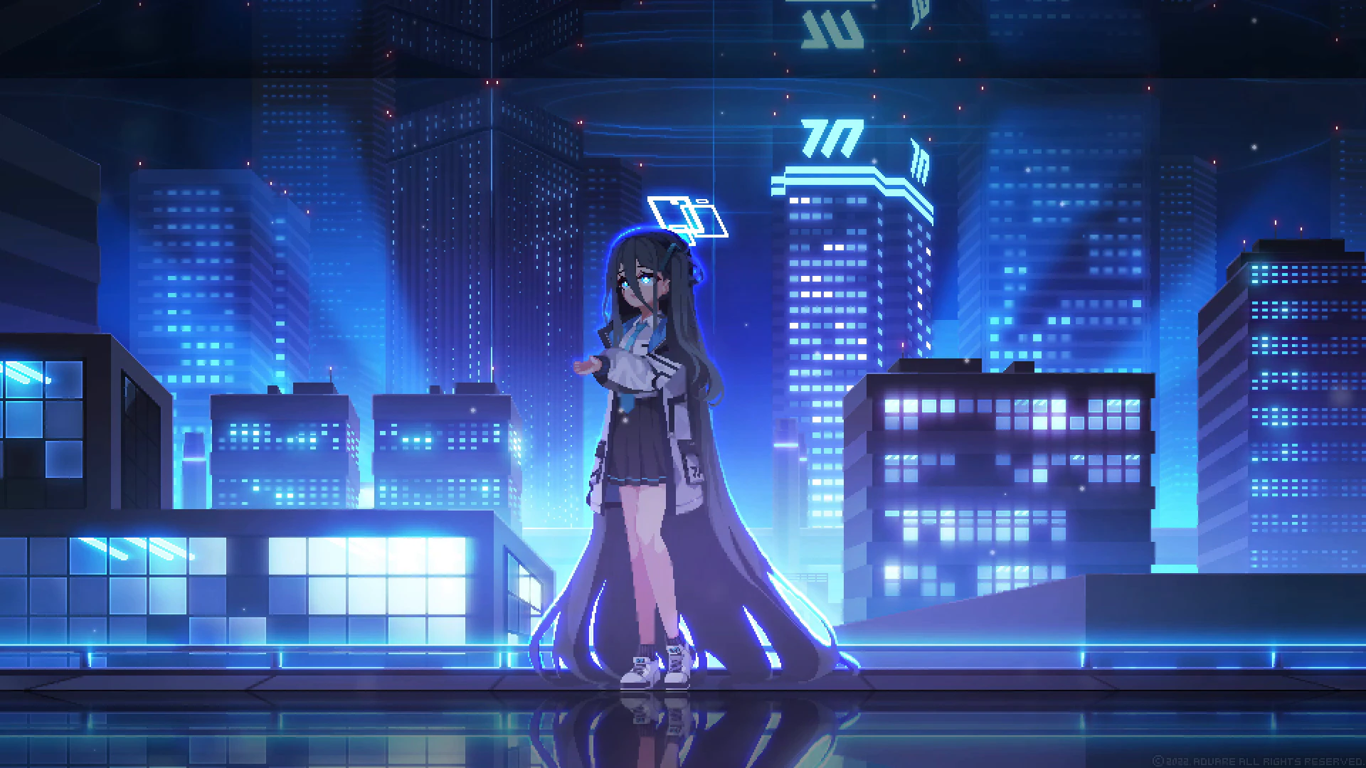 Tendou Arisu above Millennium City - Blue Archive