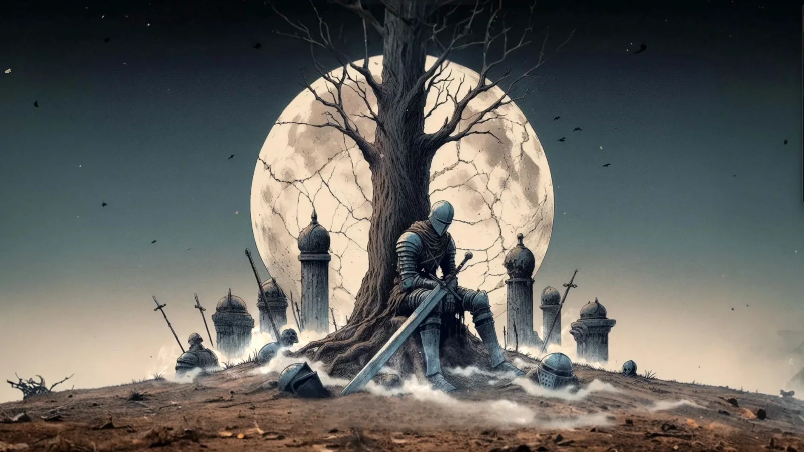 Tired Knight Under the Moon wallpaper preview