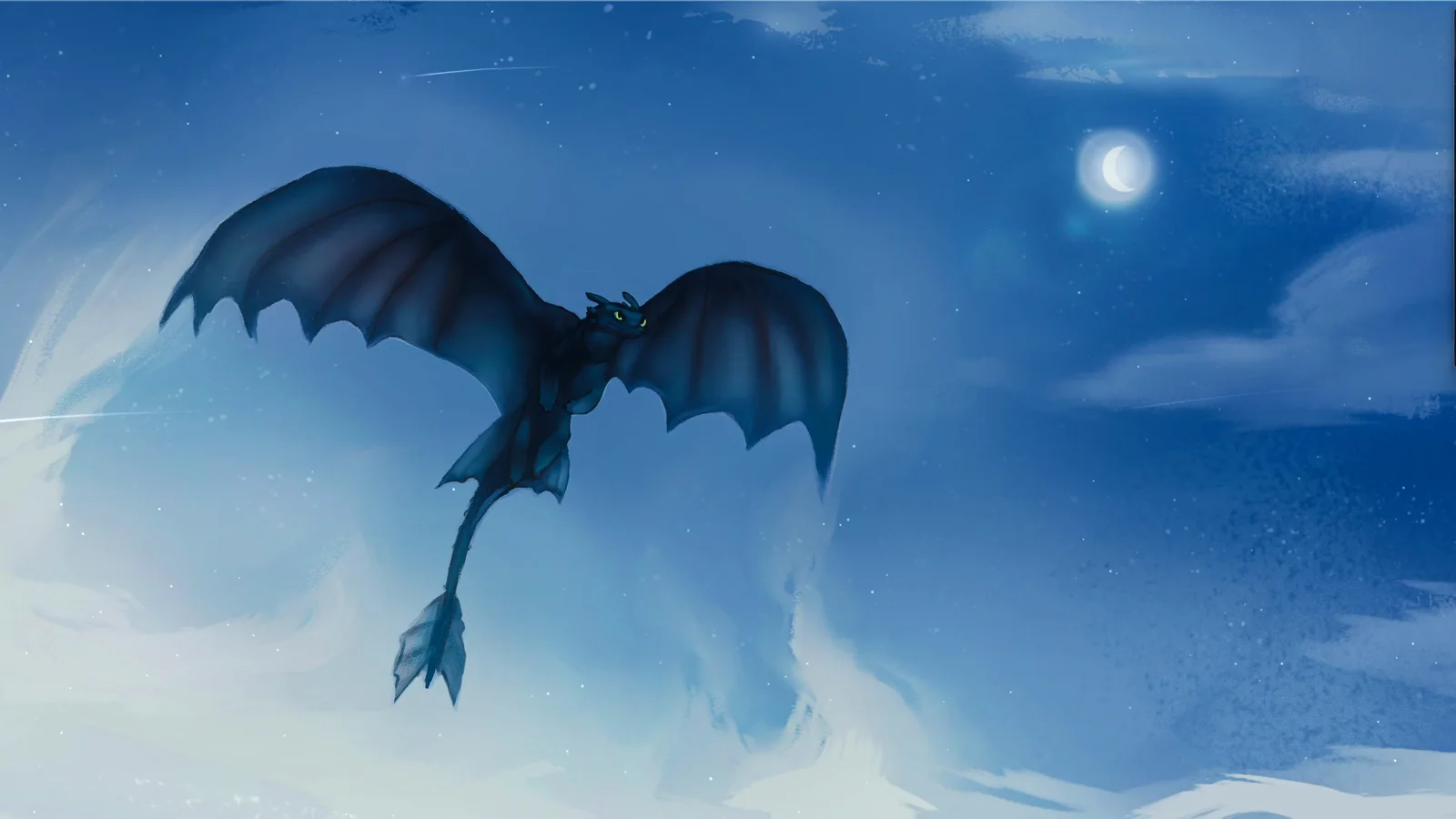 Toothless Flying Through Moonlit Clouds wallpaper preview