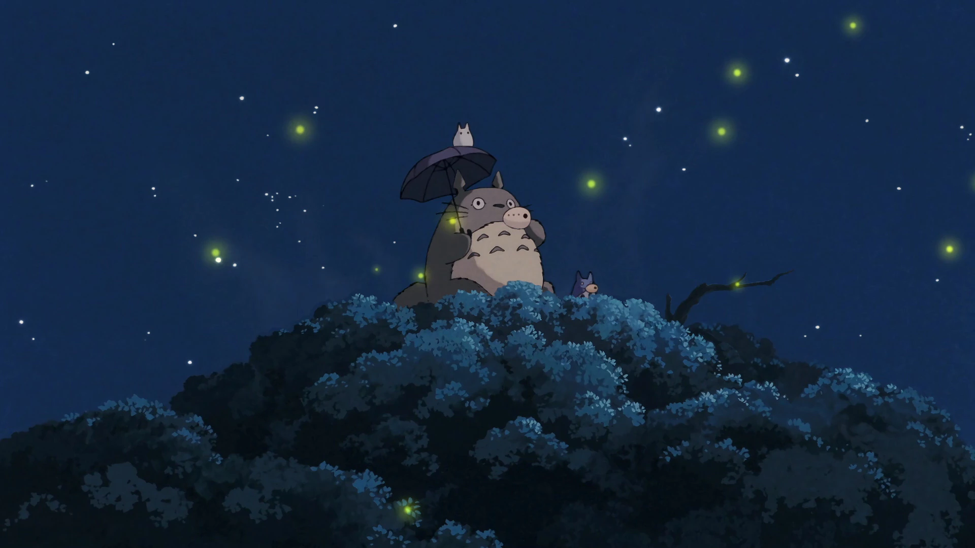 Totoro Family beneath Fireflies - Studio Ghibli