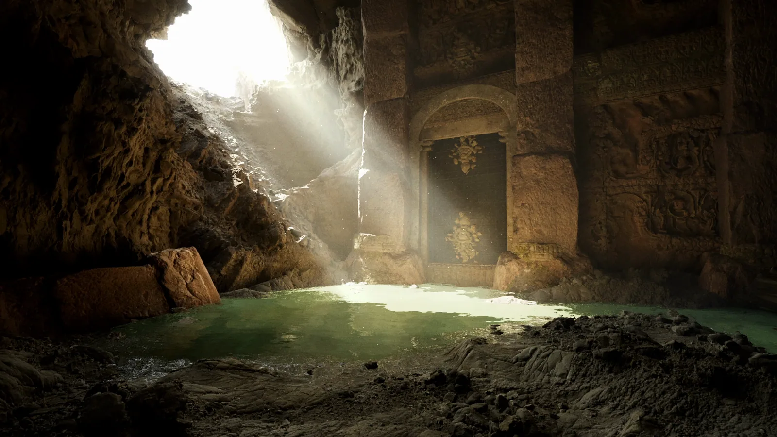 Underground Temple Sunbeams