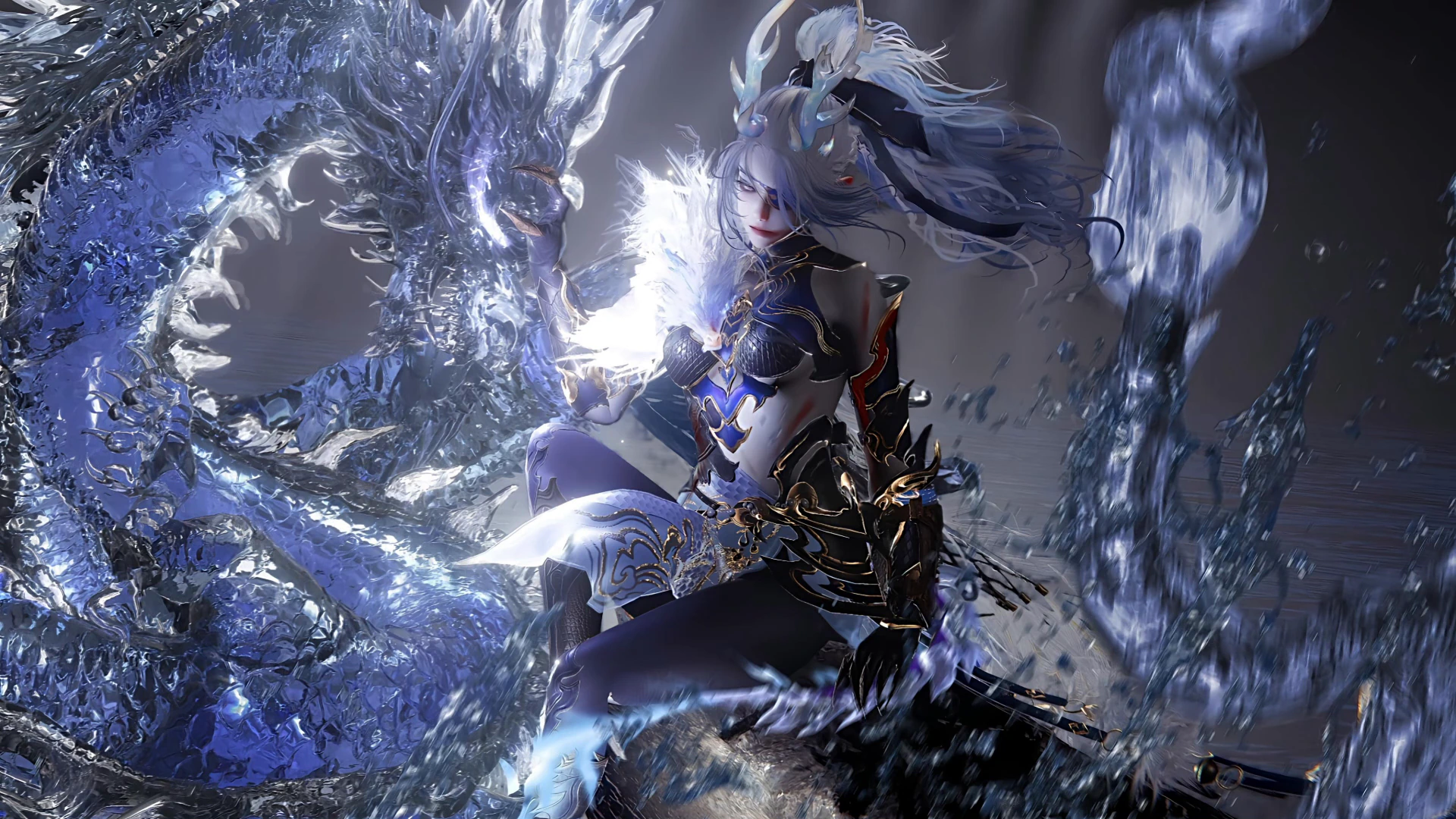 Valda Cui in Silver and Blue Armor - Naraka: Bladepoint