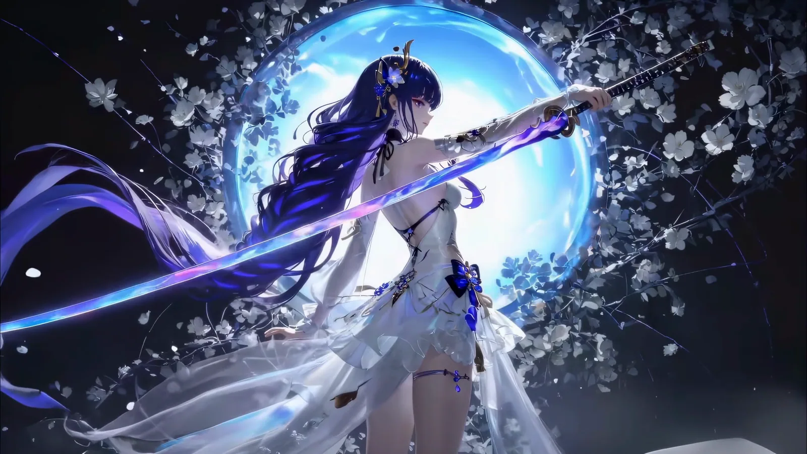 Violet Swordswoman Under a Full Moon - Genshin Impact