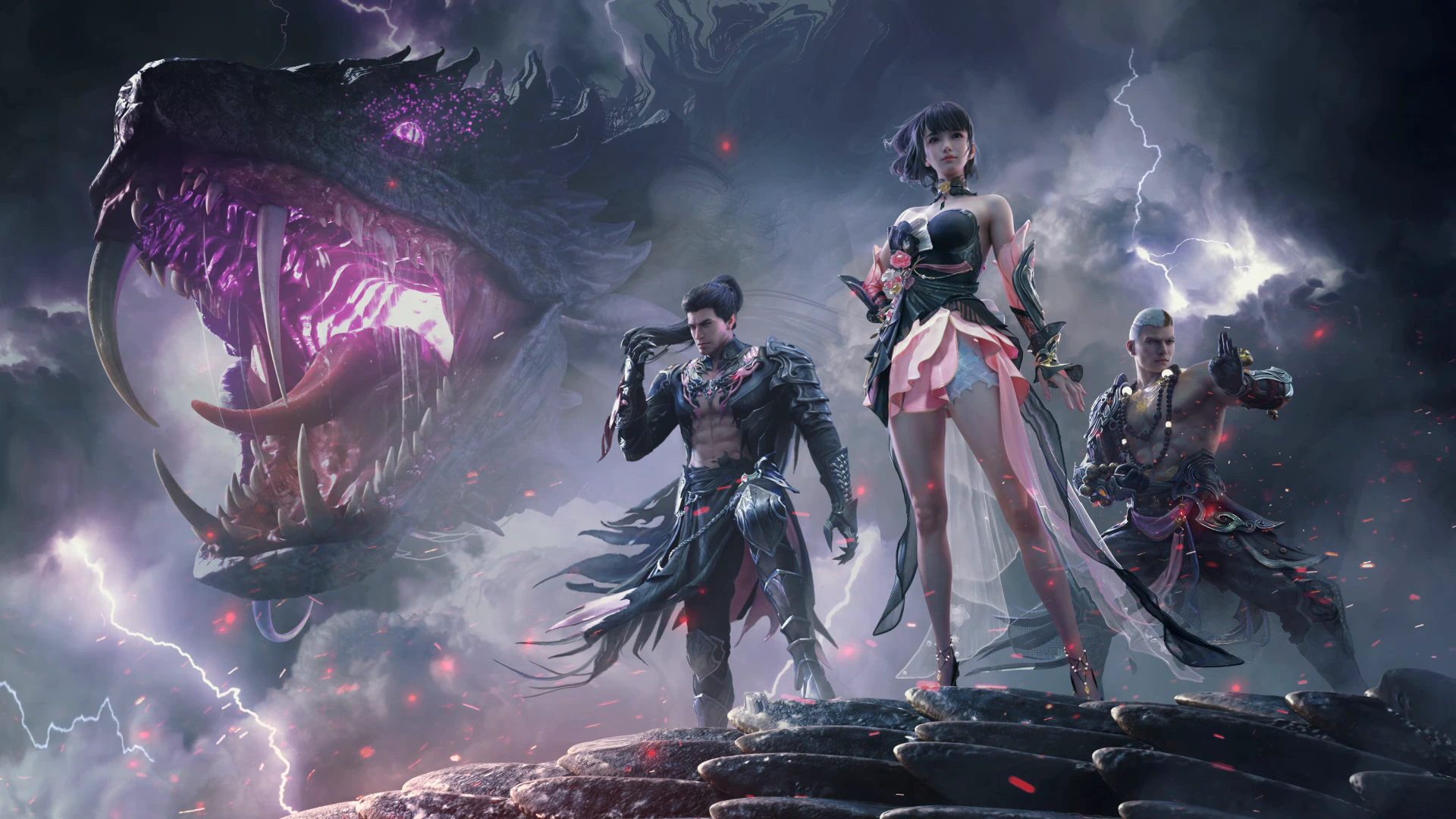Warriors Facing a Purple Beast - Naraka: Bladepoint