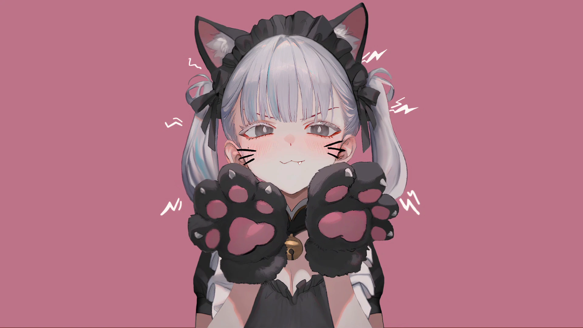 戴着爪子手套的白毛猫女孩