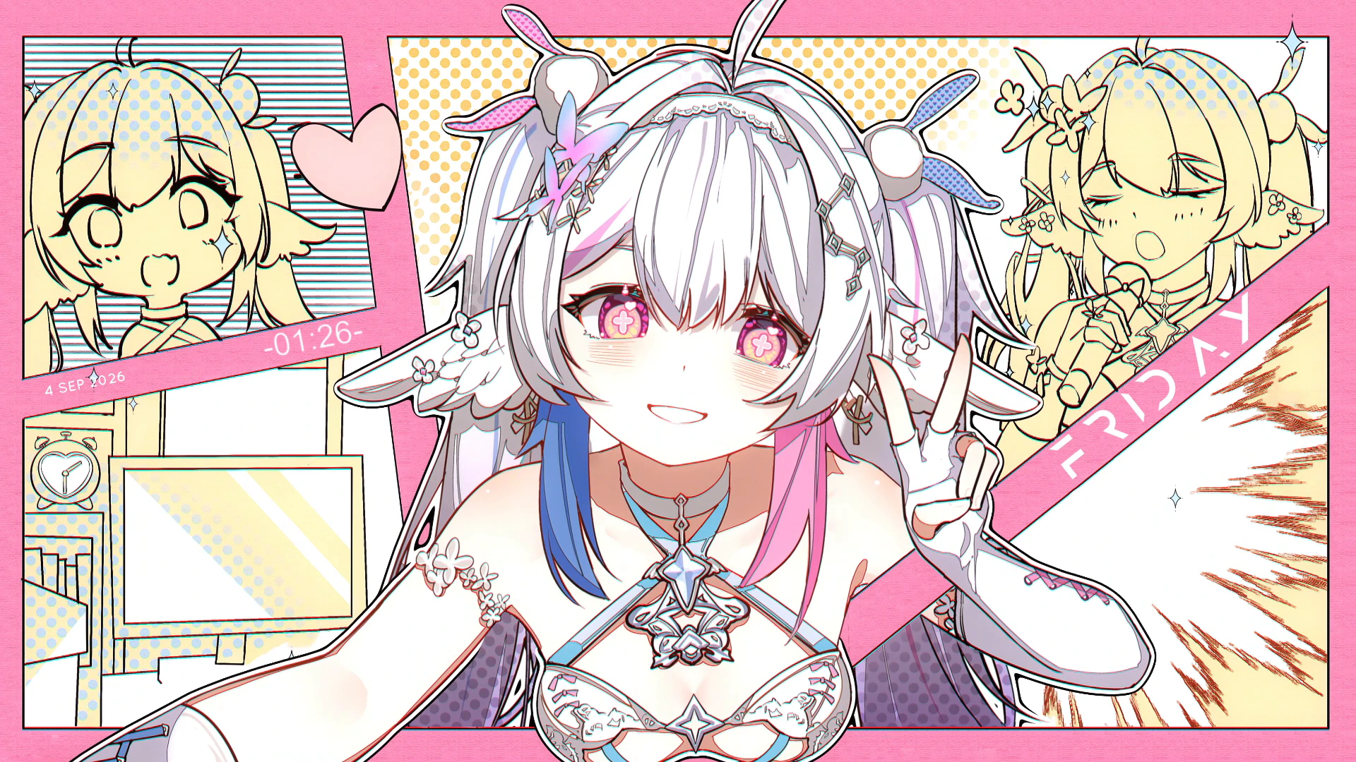 白发幻想女孩漫画拼贴