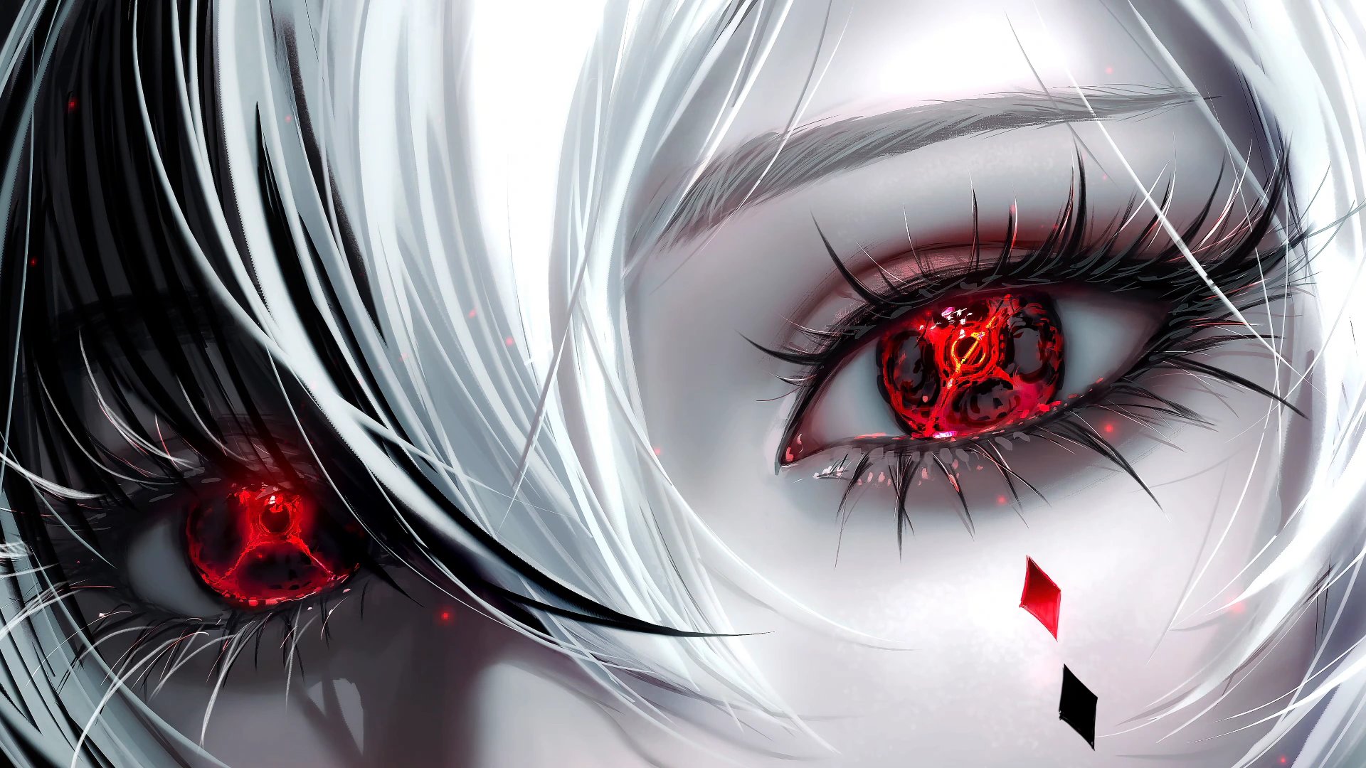 White-Haired Girl with Red Sigil Eyes