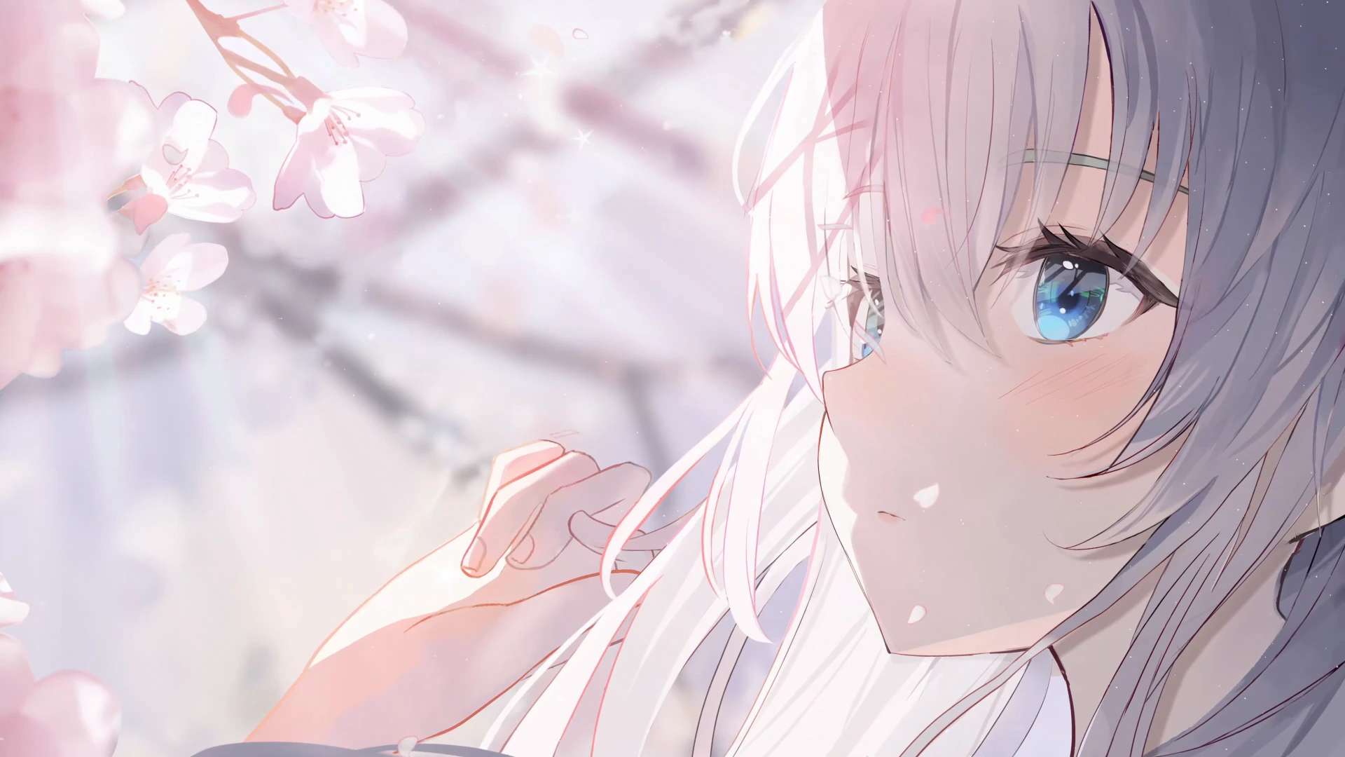 White-Haired Girl in Spring Blossoms