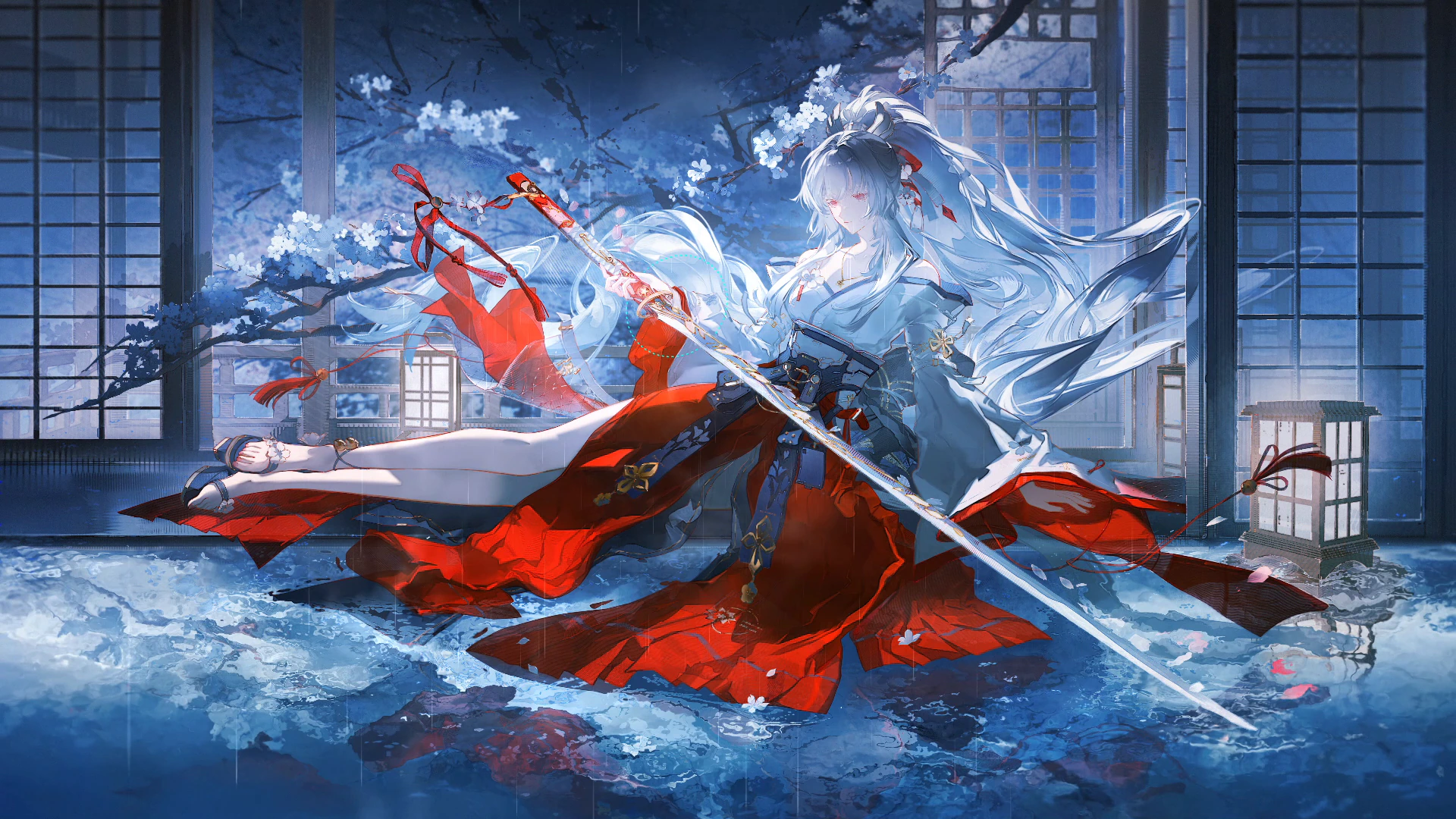 White-Haired Swordswoman in an Icy Hall - Wuthering Waves