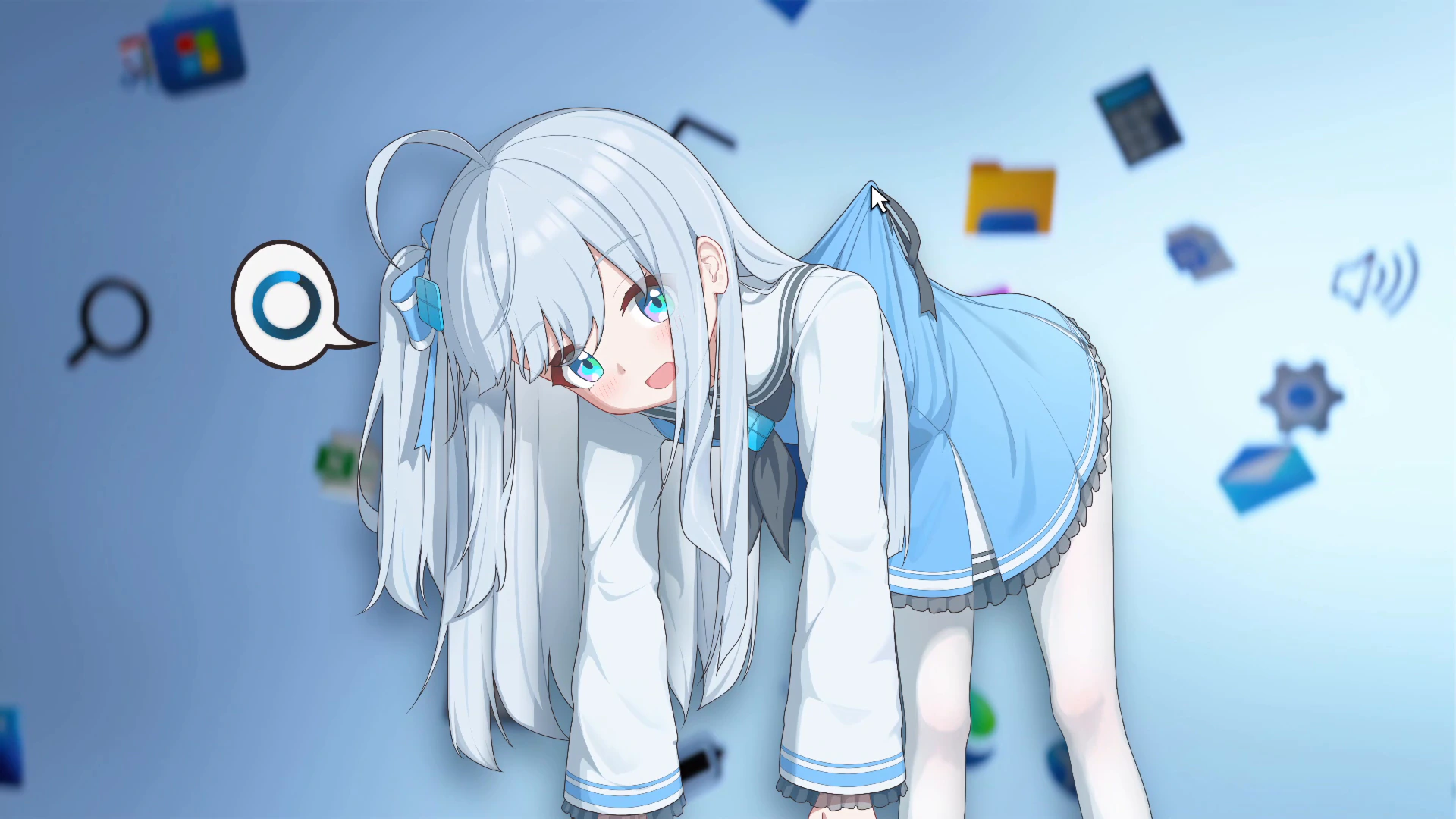 Windows 11 Girl on a Blue Desktop