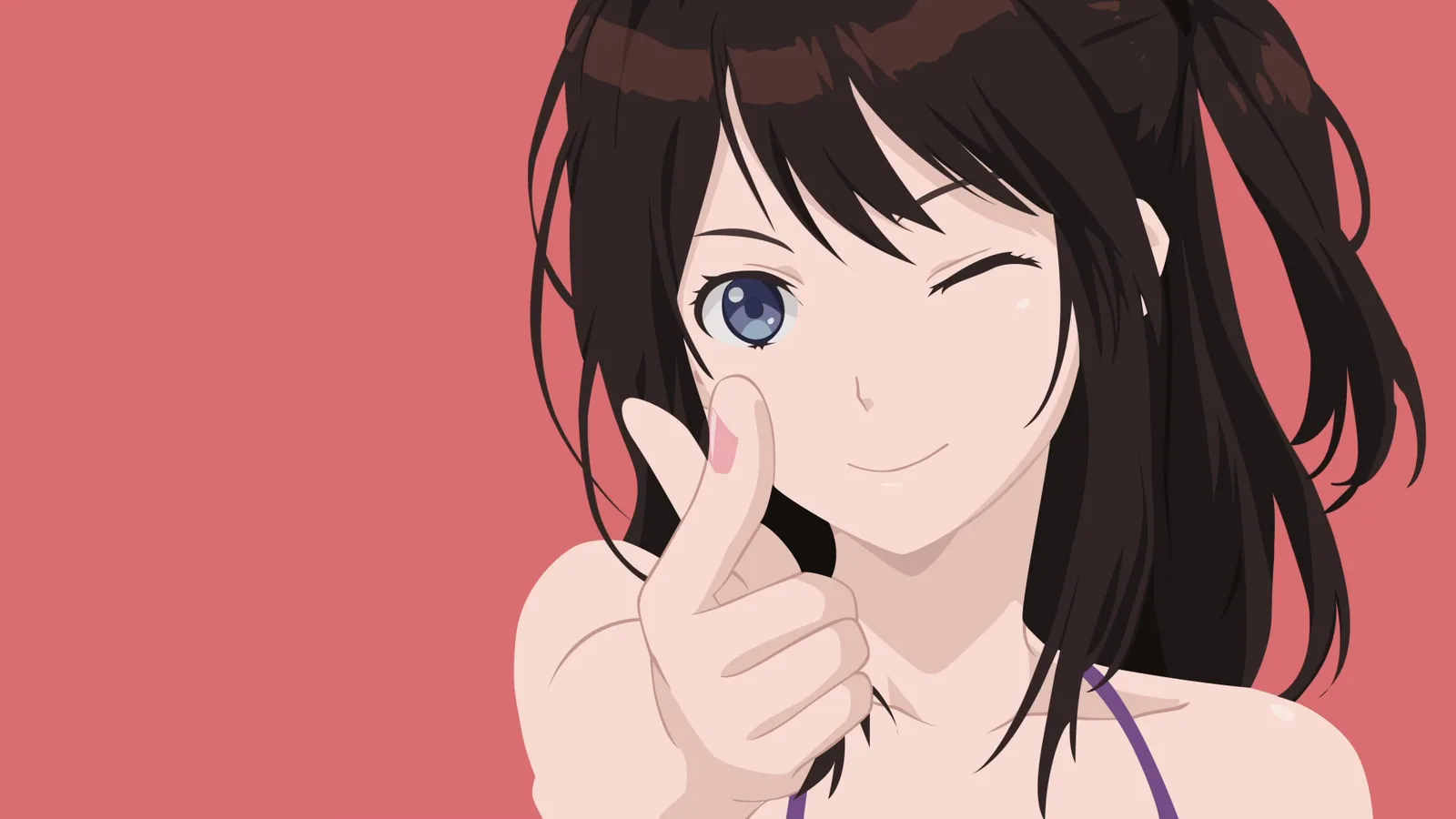Winking Anime Girl on Coral Red