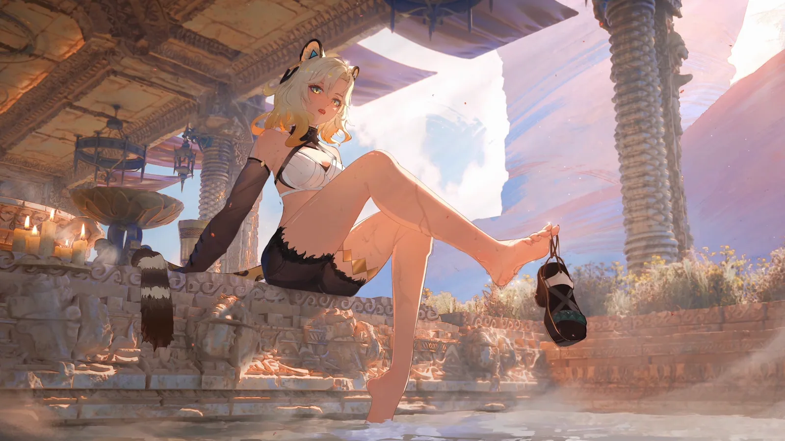 Xilonen Resting in a Sunlit Interior - Genshin Impact