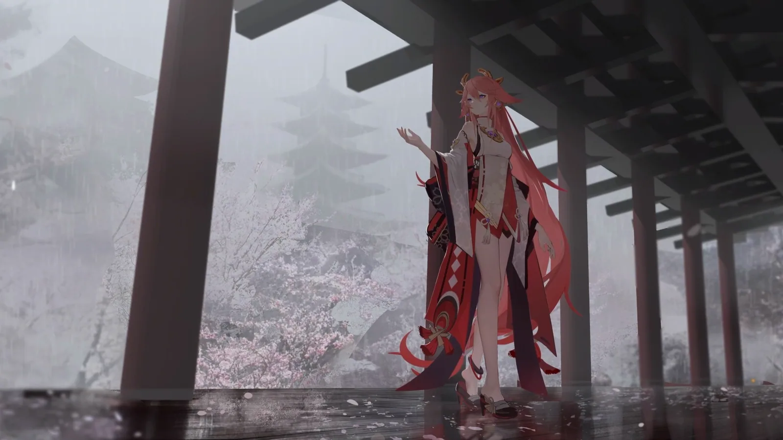 Yae Miko at an Inazuma Temple | Genshin Impact