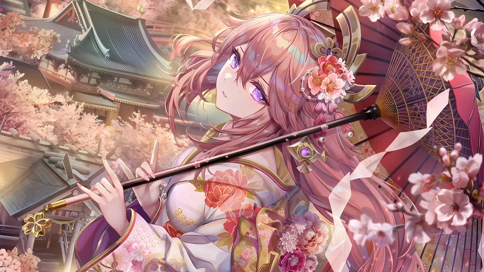Yae Miko Beneath Cherry Blossoms - Genshin Impact