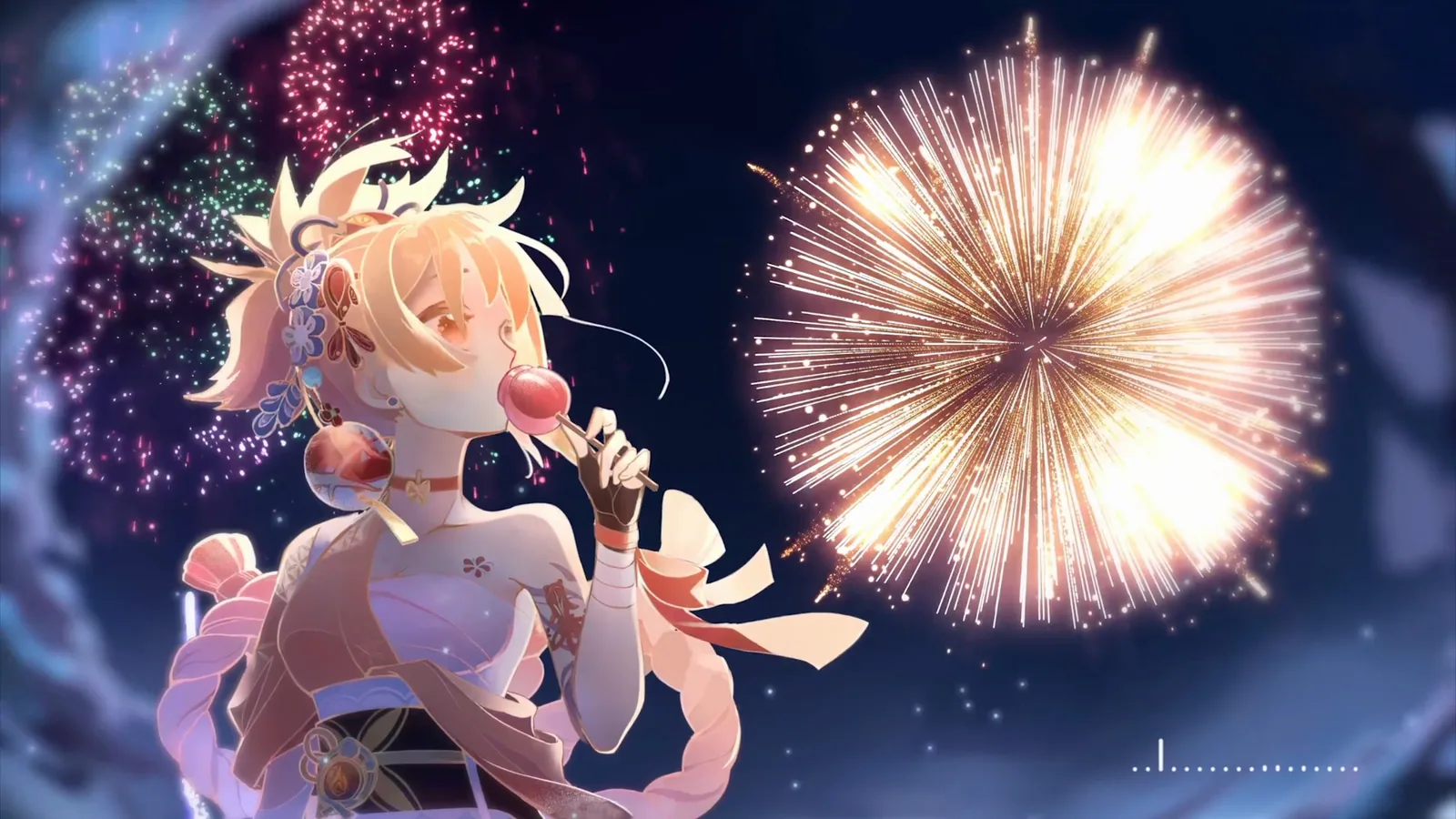 Yoimiya Under Festival Fireworks - Genshin Impact