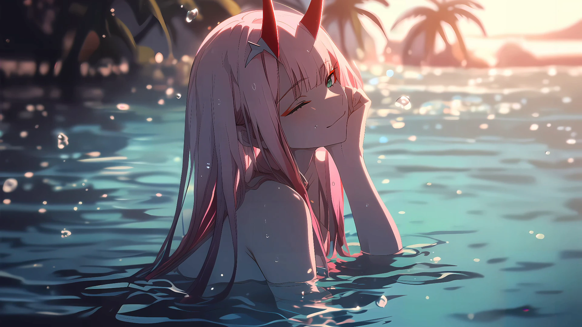 Zero Two in a Sunlit Pool - DARLING in the FRANXX